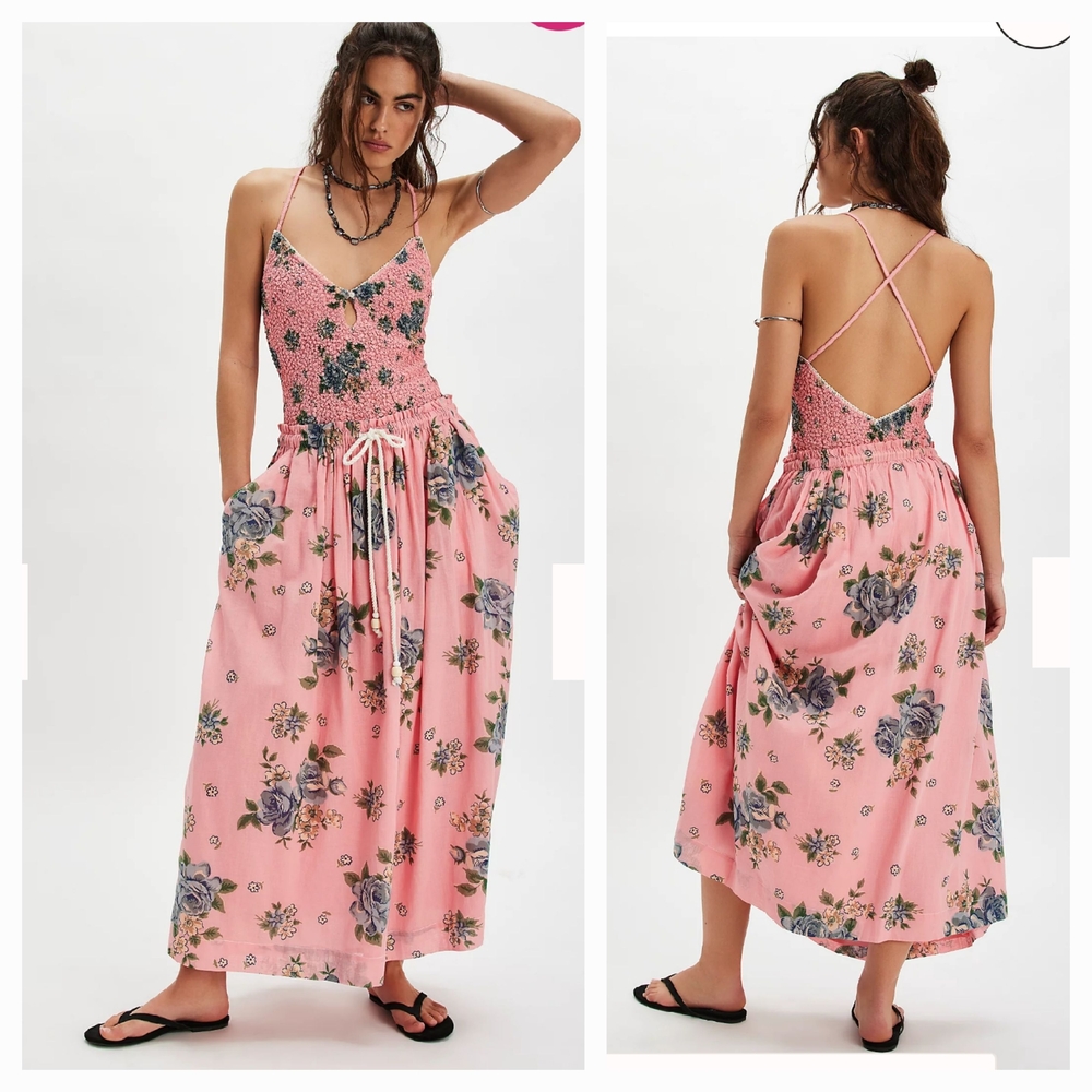 Seaside Rose Free People Pink Floral Skirt And Bodysuit Set